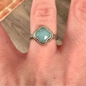 Beautiful EFFY Blue Chalcedony Ring: Sterling Silver with Yellow Gold accent.